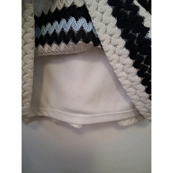 Lauren Ralph Lauren Short Sleeve Chevron Stripe Crochet Knit Dress 10 White Blue - Picture 6 of 10